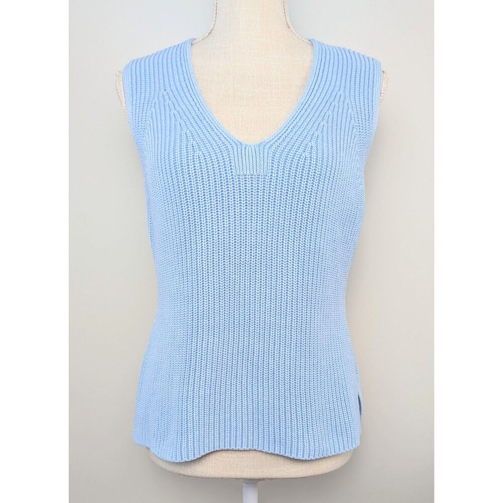Tommy Bahama Womens Sweater Vest Tank Medium Sky Blue Pima Cotton Ribbed V-Neck